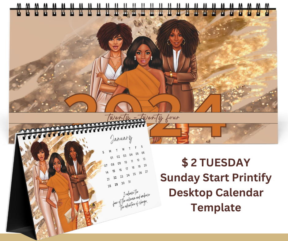 $2 Tuesday Printify Desktop Calendar Template